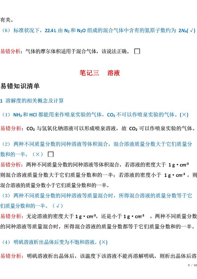 高中化学基础知识汇总，高中化学知识大全